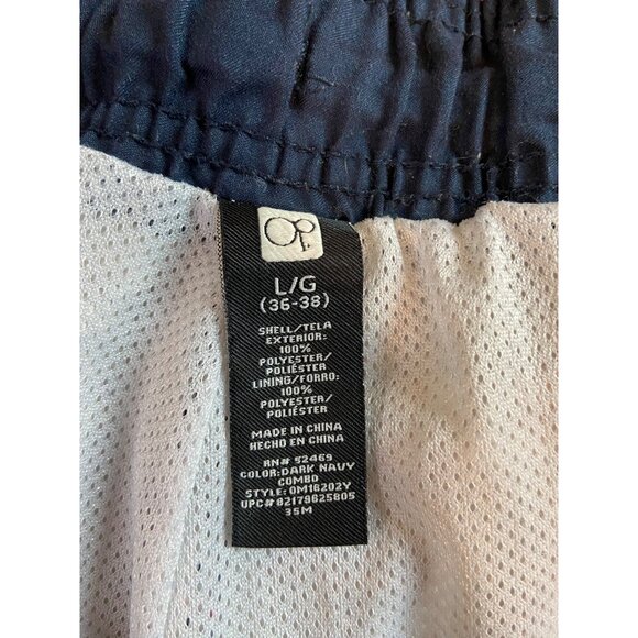 Op Mens Striped Swim Board Shorts L Red White Blue Drawstring Side Pocket Y2K - Picture 3 of 7